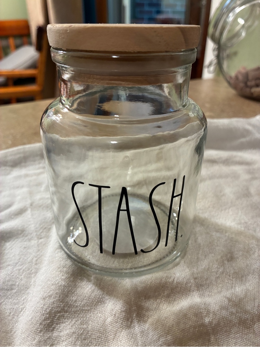 Rae Dunn STASH Clear Glass Storage Jar with lid - Picture 2 of 11